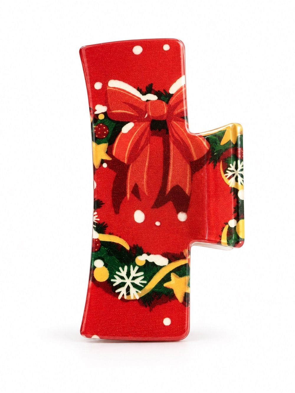 Wreath Red Bow Star Christmas Ornament Snowflake Snow 3" Lobster Claw Hair Clip
